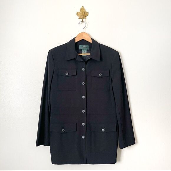 Vintage 90s Lauren RL Black button down Wool blazer jacket size 12 NWOT - Picture 1 of 6
